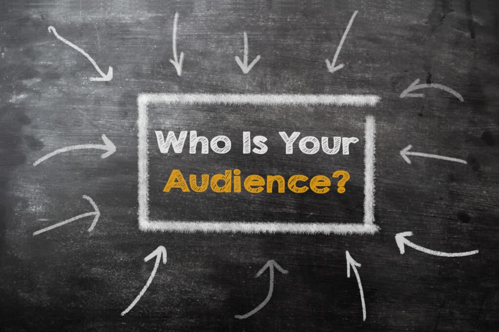 words on a chalkboard that say wh is your audience